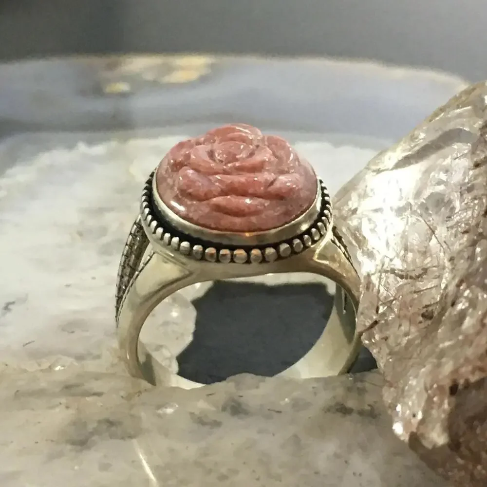 Carolyn Pollack Southwestern Style Sterling Rhodonite Carved Rose Ring For Women